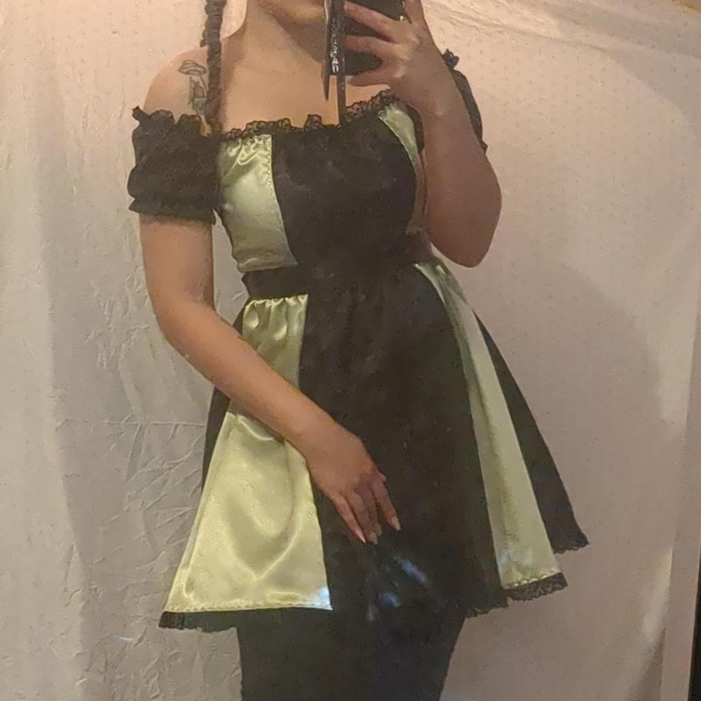 Handmade Black and Green Off-Shoulder Dress By Malicious Designs